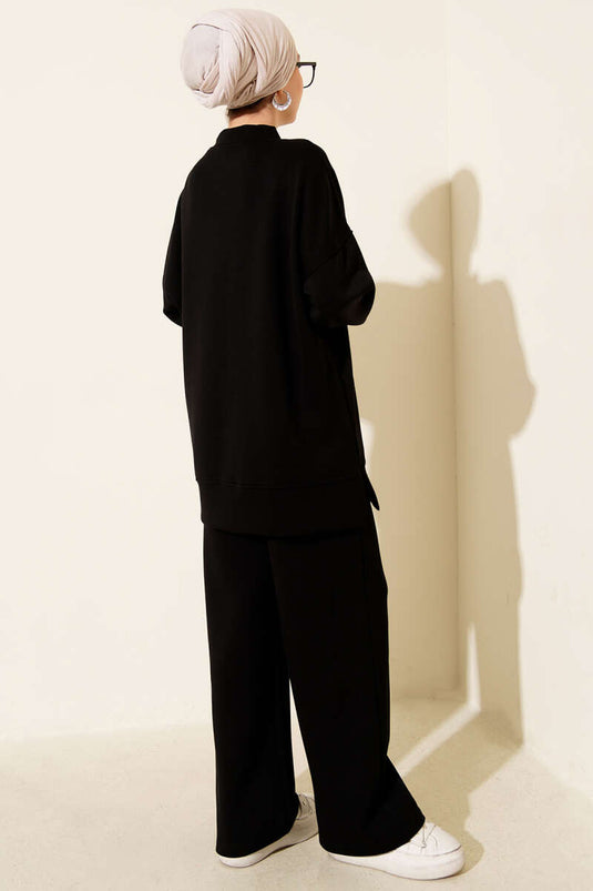 Side Slit Detailed Loysha Two Piece Suit Black