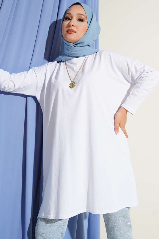 Yan Yırtmaçlı Basic Tunik Beyaz