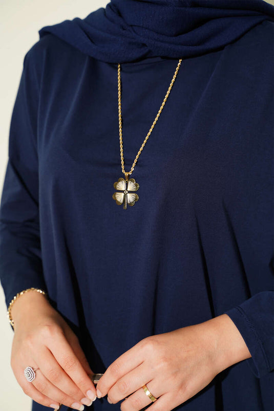 Basic Tunic with Side Slits, Navy Blue