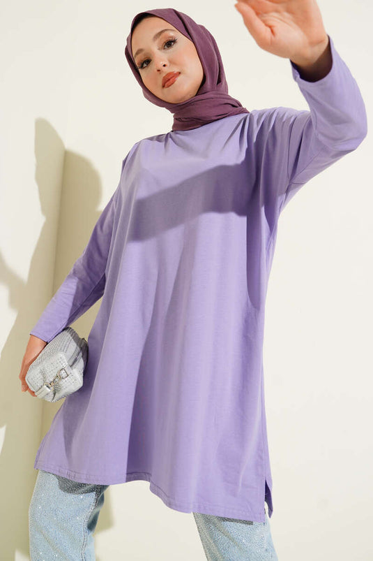 Yan Yırtmaçlı Basic Tunik Lila