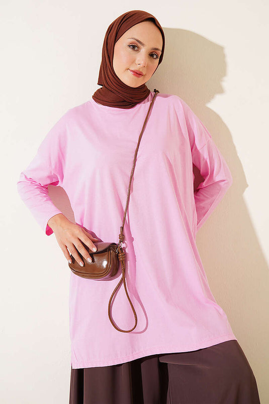 Pink Basic Tunic With Side Slit