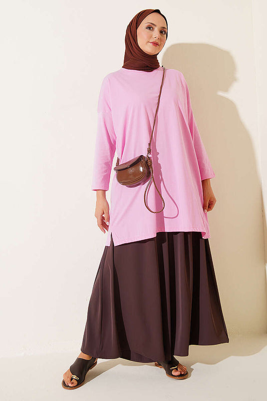 Pink Basic Tunic With Side Slit