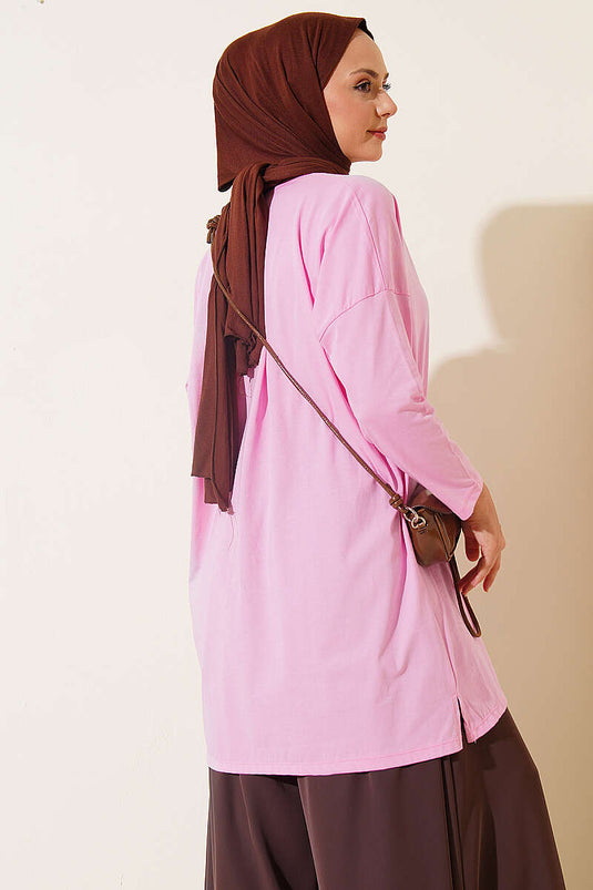 Pink Basic Tunic With Side Slit
