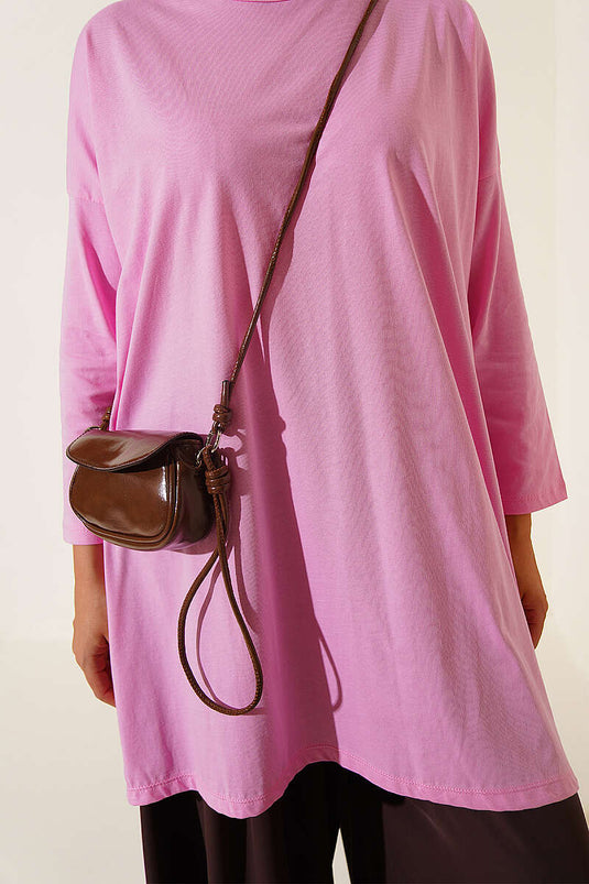 Pink Basic Tunic With Side Slit