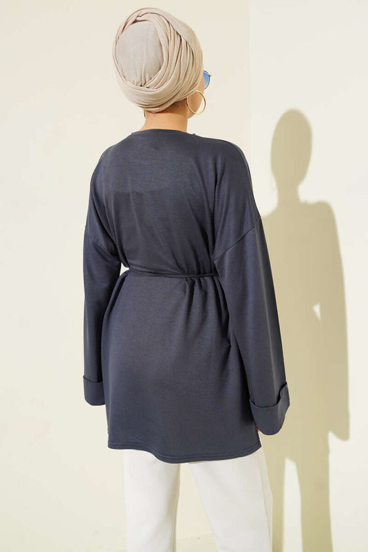 تونيك بأكمام مزدوجة وفتحة جانبية، رمادي دخاني
