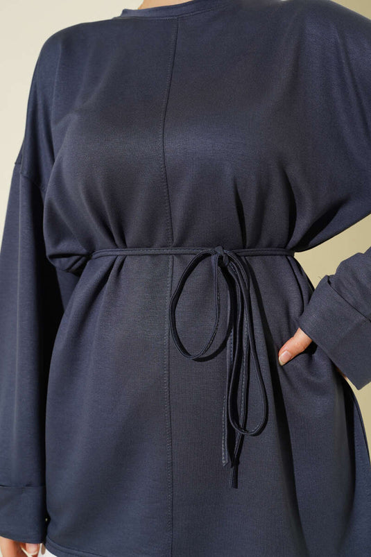 تونيك بأكمام مزدوجة وفتحة جانبية، رمادي دخاني