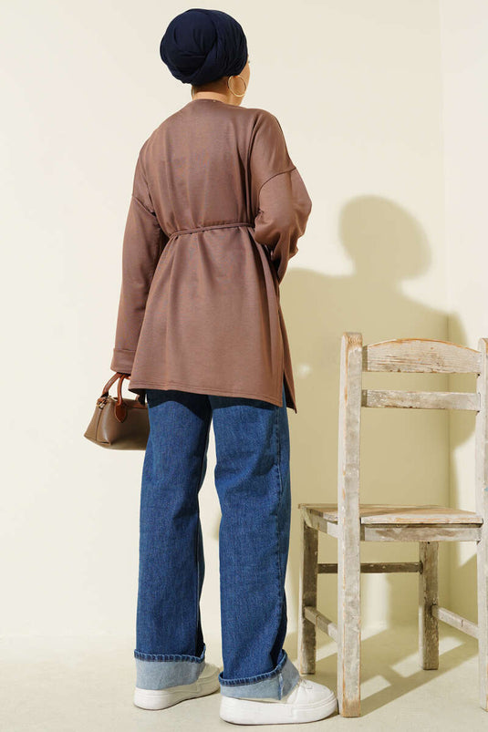 Side Slit Double Sleeve Tunic Chestnut