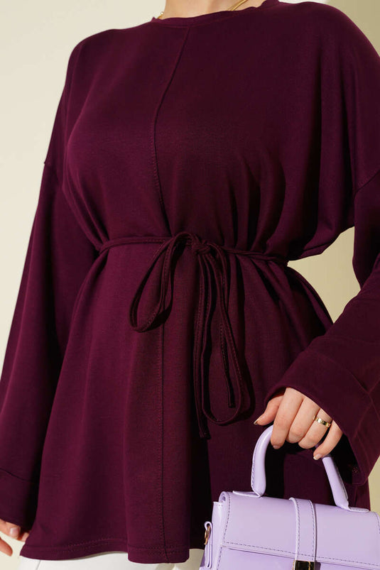 تونيك بأكمام مزدوجة وفتحة جانبية باللون البرقوقي