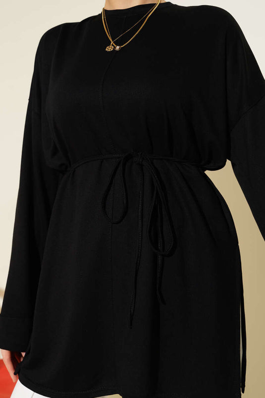 Side Slit Double Sleeve Tunic Black