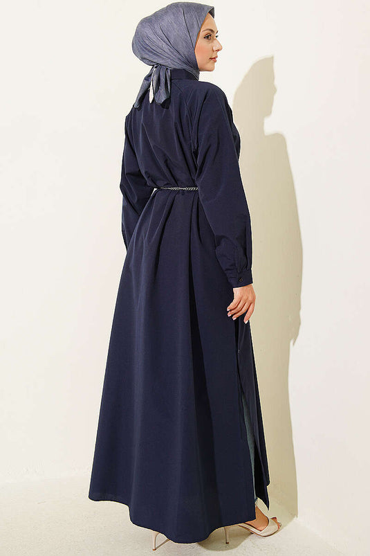 Lange Knopfleiste Hemd Mit Seitenschlitz In Marineblau