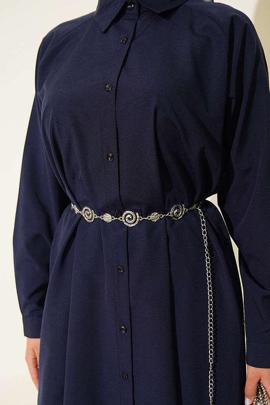 Lange Knopfleiste Hemd Mit Seitenschlitz In Marineblau