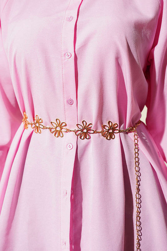 Lange Knopfleiste Bluse Mit Seitenschlitz In Pink
