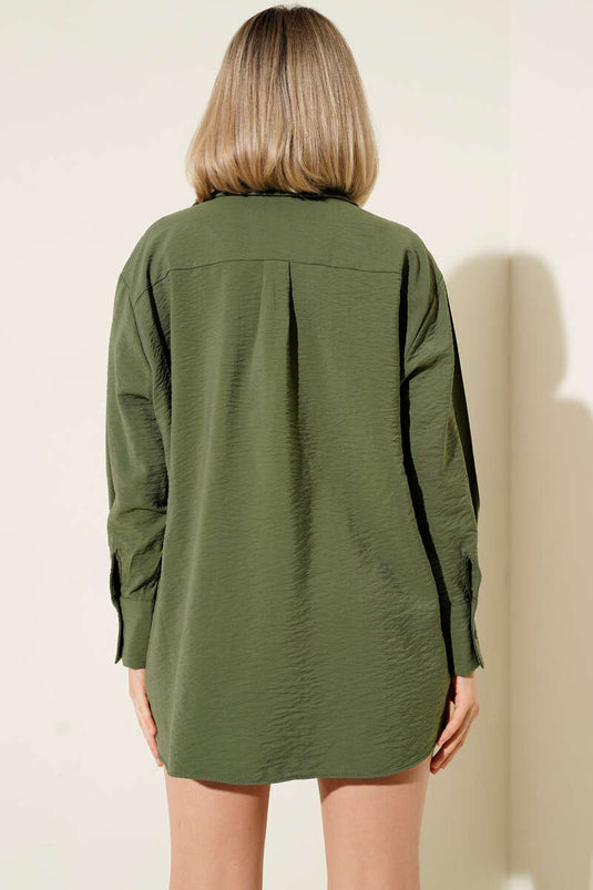 قميص بفتحة جانبية، كاكي