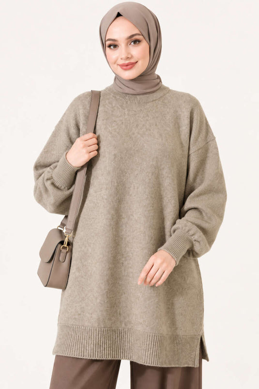 Tunica Lunga In Maglia Morbida Con Spacco Laterale In Verde Menta