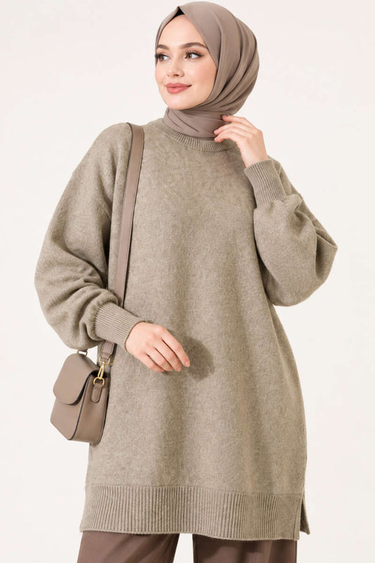 Tunica Lunga In Maglia Morbida Con Spacco Laterale In Verde Menta