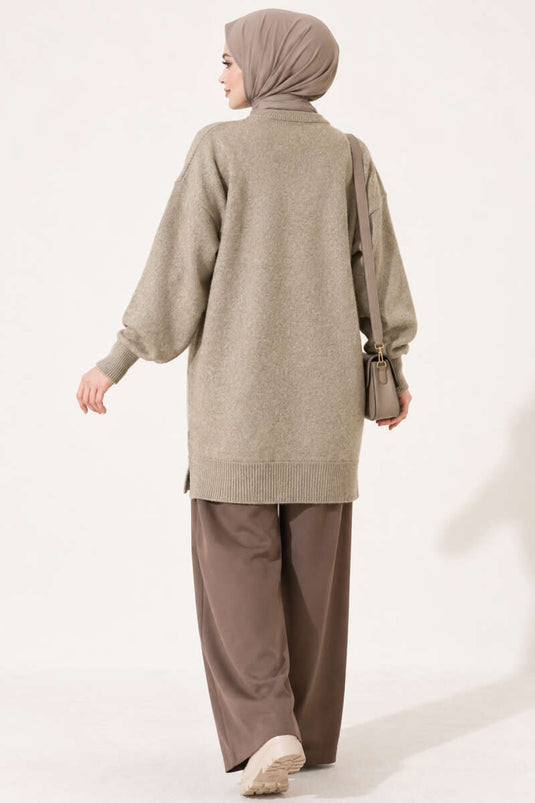 Tunica Lunga In Maglia Morbida Con Spacco Laterale In Verde Menta
