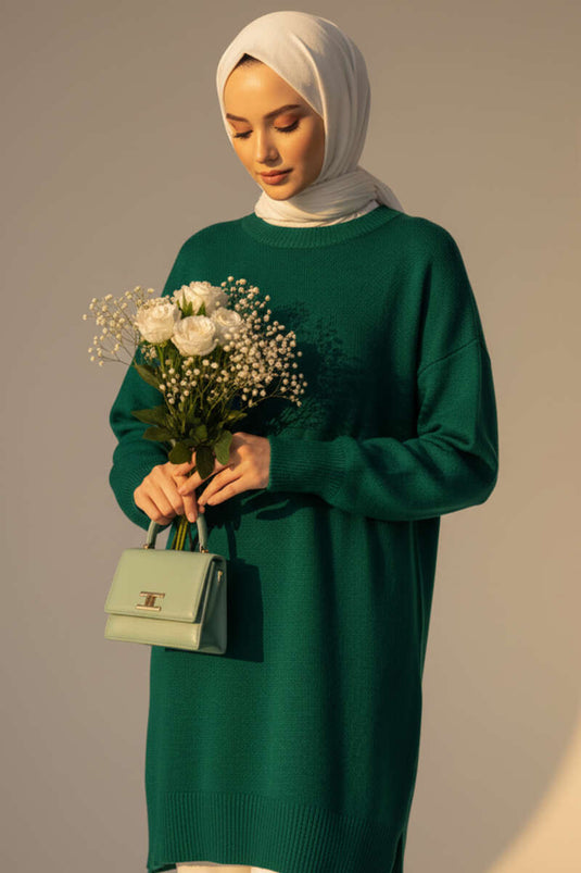 Side Slit Soft Long Knit Tunic Nefti