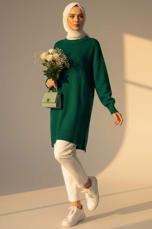 Tunique longue en tricot doux avec fente latérale Nefti