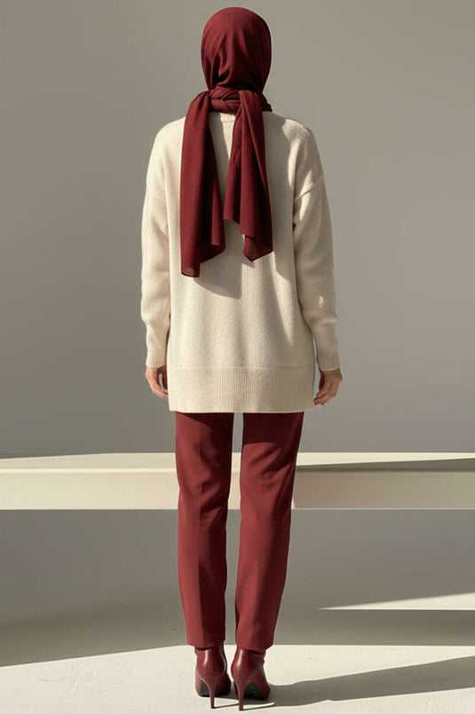 Side-Slit Soft Long Knit Tunic Stone