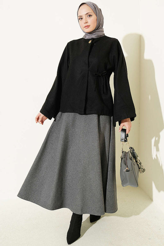 Schwarze Seitliche Bindung Jacke Mit Spanischen Ärmeln