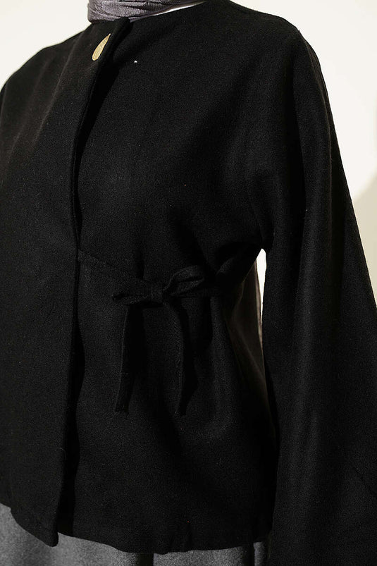 Schwarze Seitliche Bindung Jacke Mit Spanischen Ärmeln