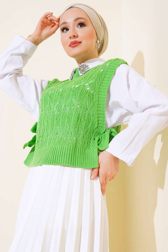 Pull en tricot avec dentelle latérale vert