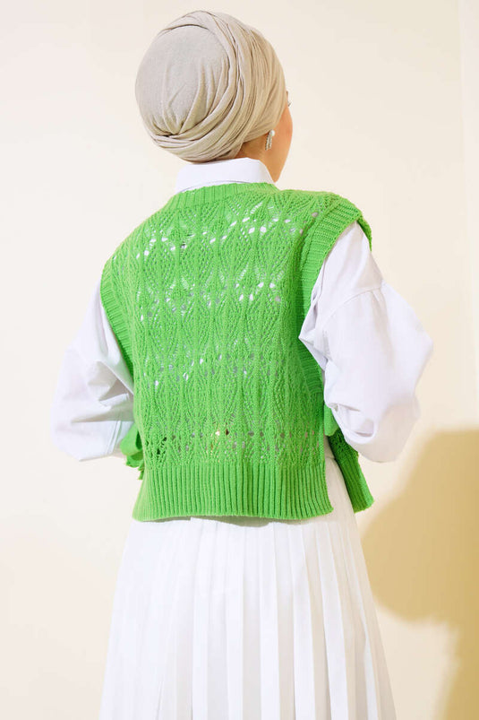 Pull en tricot avec dentelle latérale vert