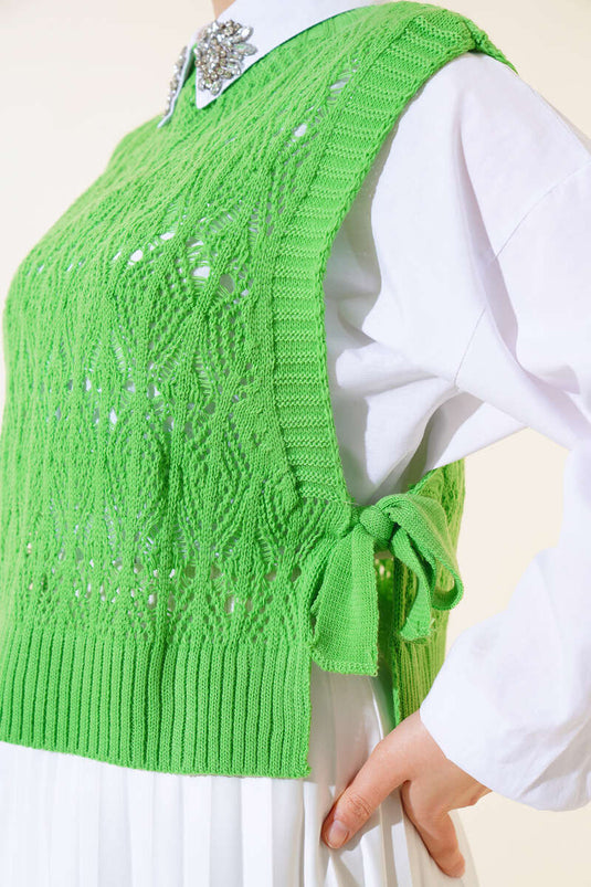 Pull en tricot avec dentelle latérale vert