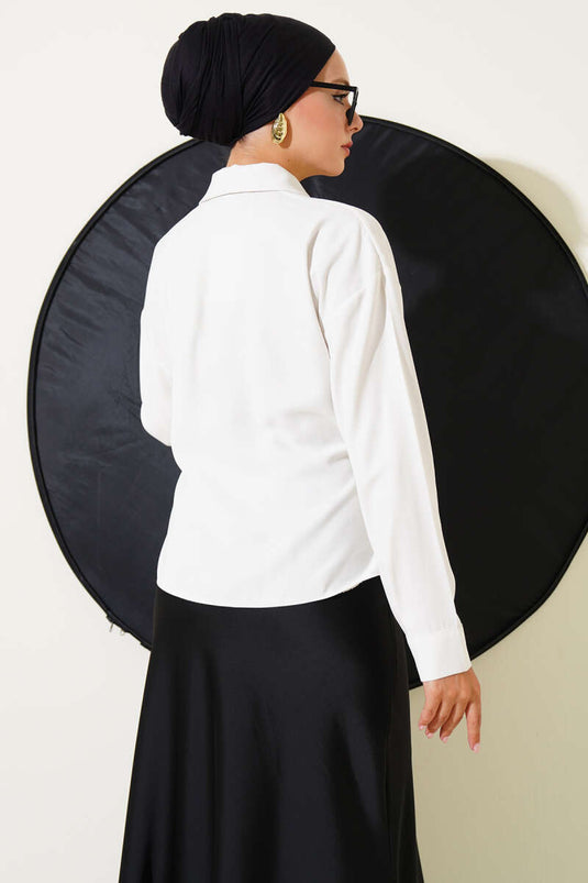 Chemise courte en Tencel à nouer sur le côté, blanche