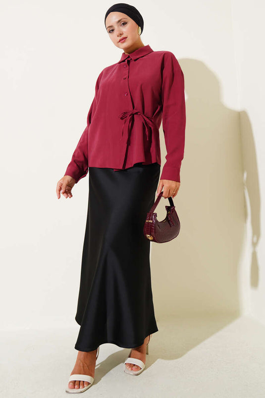 Side-Laced Tencel Short Shirt Burgundy