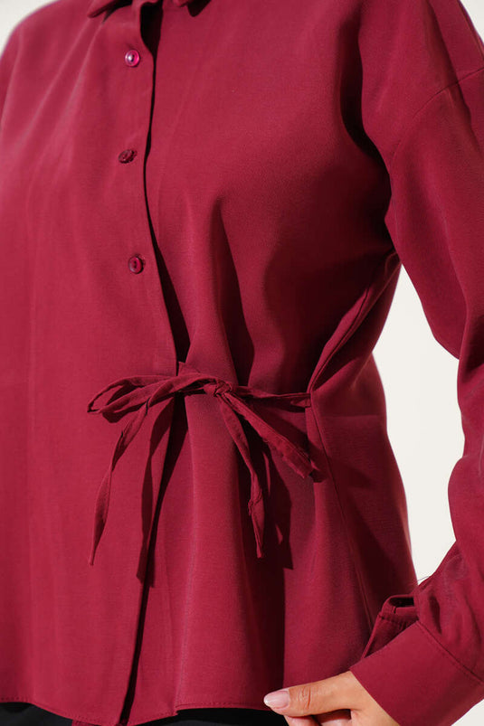 Side-Laced Tencel Short Shirt Burgundy