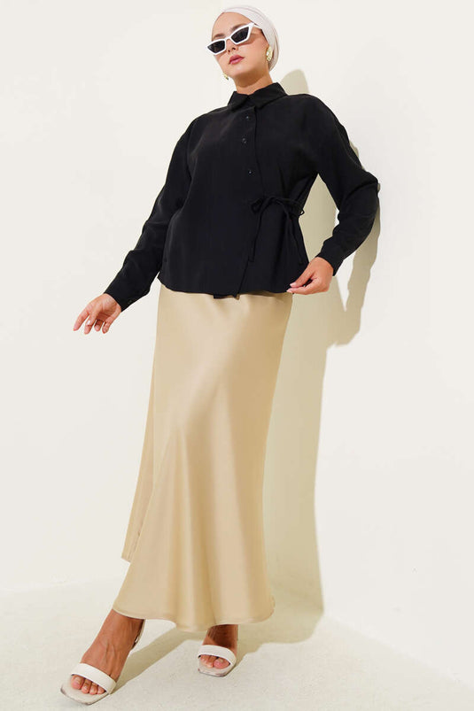 Chemise courte en Tencel à nouer sur le côté, noire