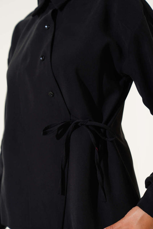 Chemise courte en Tencel à nouer sur le côté, noire