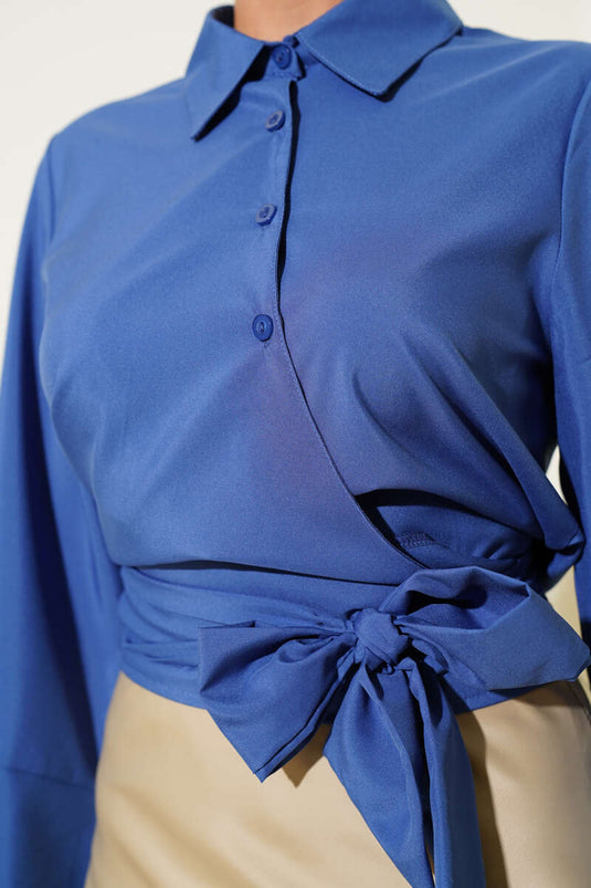 Side Tie Detail Short Shirt Indigo