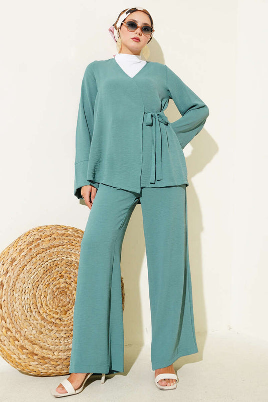 Conjunto de dos piezas Ayrobin con lazo lateral, color menta