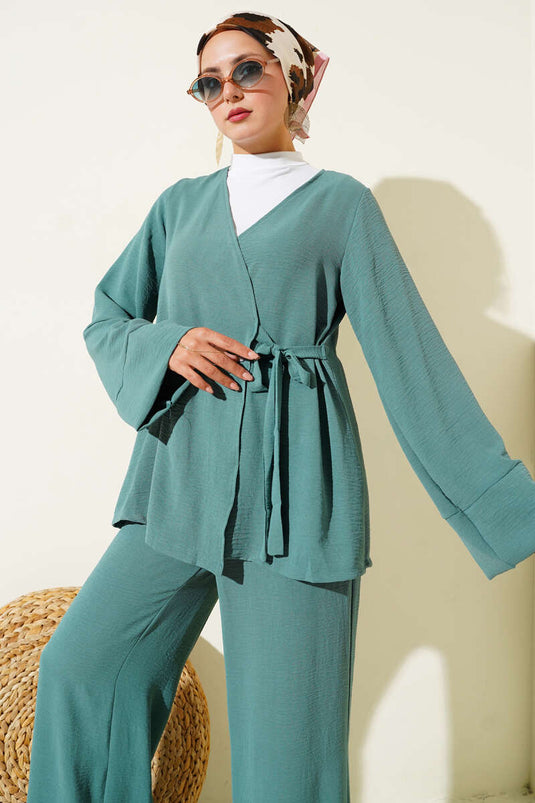 Conjunto de dos piezas Ayrobin con lazo lateral, color menta