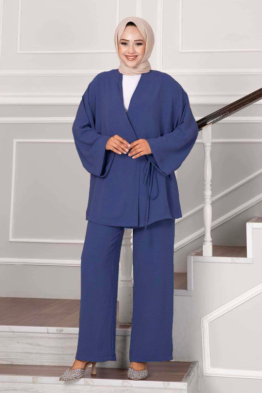 Ensemble hijab Aerobin deux pièces à nouer sur le côté Indigo