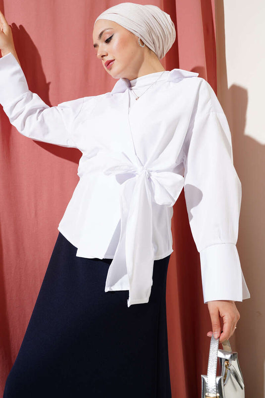 Side Tie Blouse White
