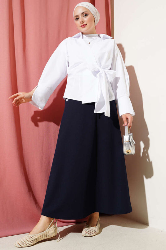 Yandan Bağlamalı Bluz Beyaz