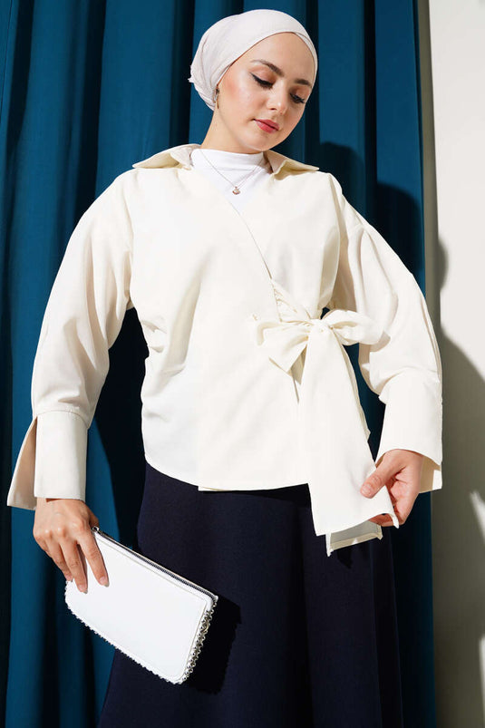 Side Tie Blouse Ecru