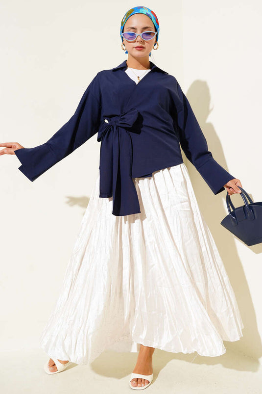 Yandan Bağlamalı Bluz Lacivert