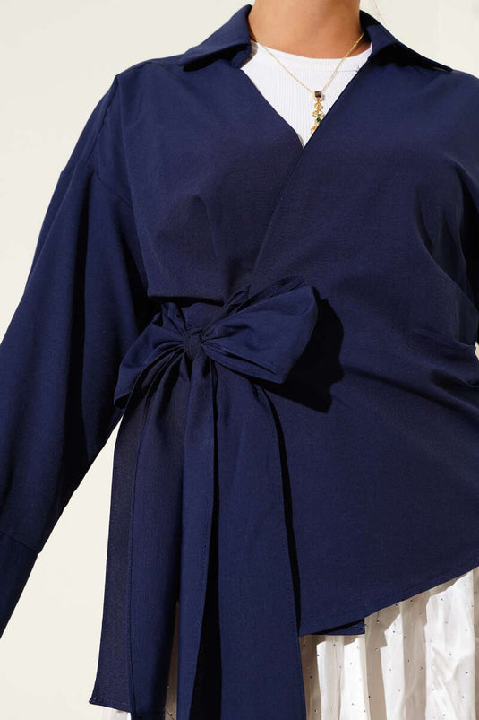 Side Tie Blouse Navy Blue