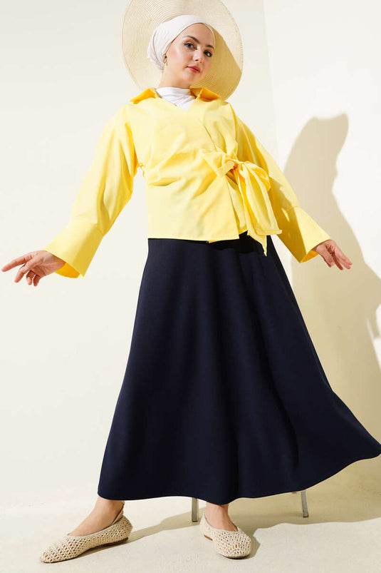 Yandan Bağlamalı Bluz Sarı