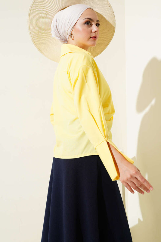 Yandan Bağlamalı Bluz Sarı