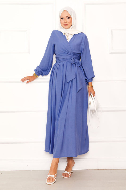 Ensemble jupe boléro à nouer sur le côté indigo