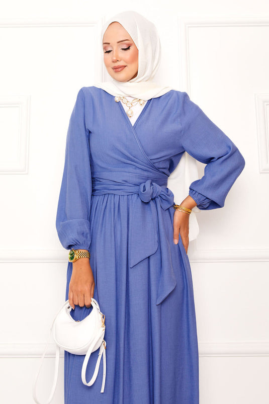 Ensemble jupe boléro à nouer sur le côté indigo