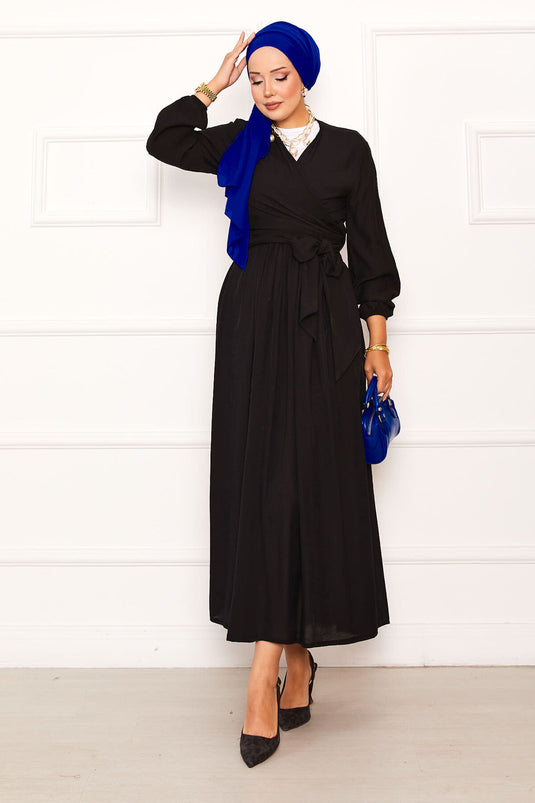 بدلة تنورة بوليرو برباط جانبي باللون الأسود