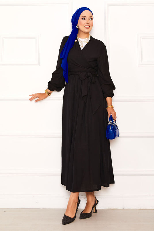 بدلة تنورة بوليرو برباط جانبي باللون الأسود