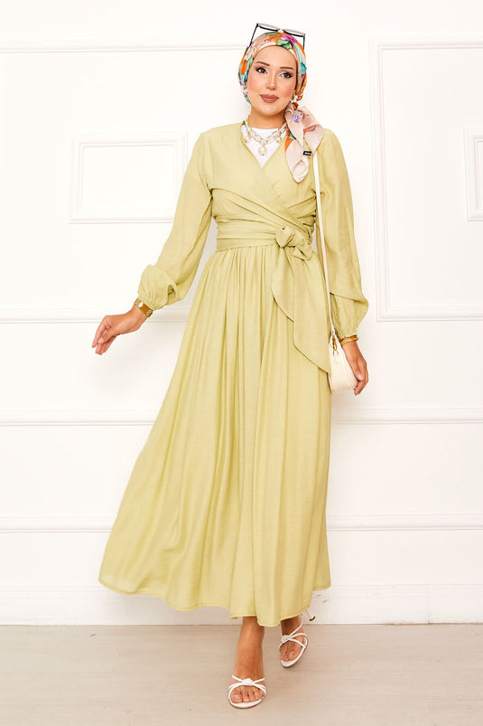 بدلة تنورة بوليرو برباط جانبي باللون الأخضر الزيتي