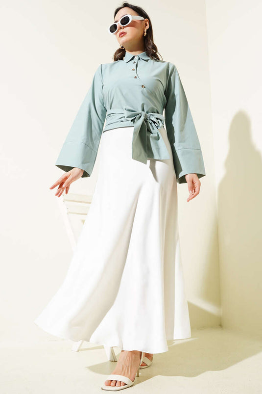 Side Tie Cross Button Short Shirt Mint